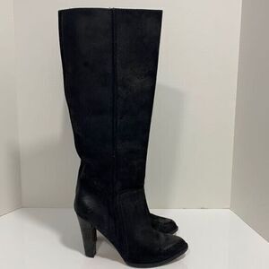 Vintage Dani Black Suede Boots Heels sz 7.5 Distressed # Bag F-28